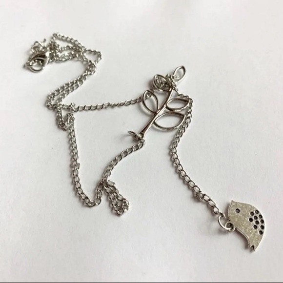 New Lovely Silver Chain Branch Tree Leaves Bird Pendant Fashion Dainty Necklace - Picture 4 of 6